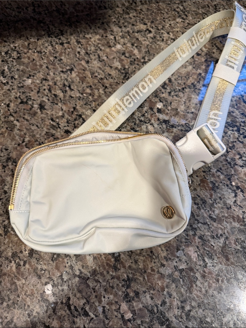 lululemon athletica White Waist Pack with Gold Accent Strap